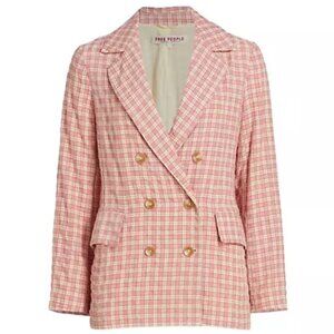 NWT Free People Olivia Gingham Blazer Peachy Pink